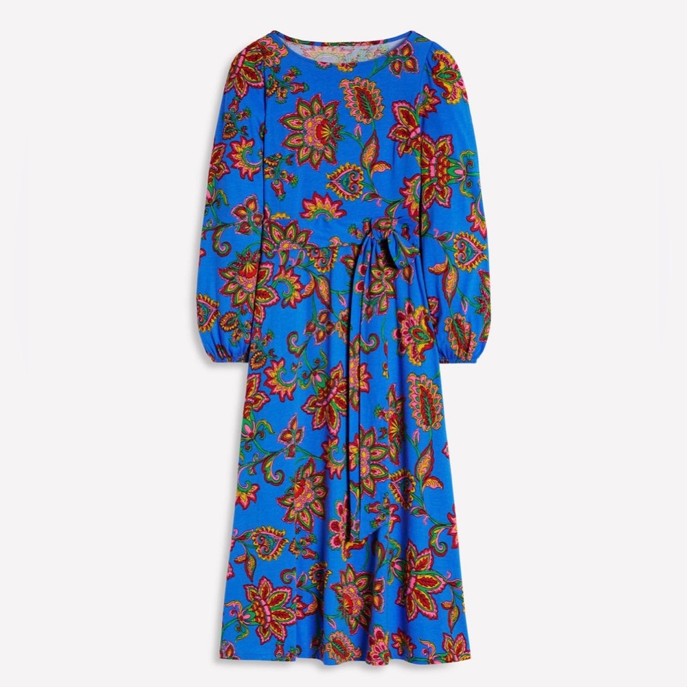 BODEN Leandra Jersey Midi Dress-Gallery Blue, Whimsical Vine Blue 12R NEW $175